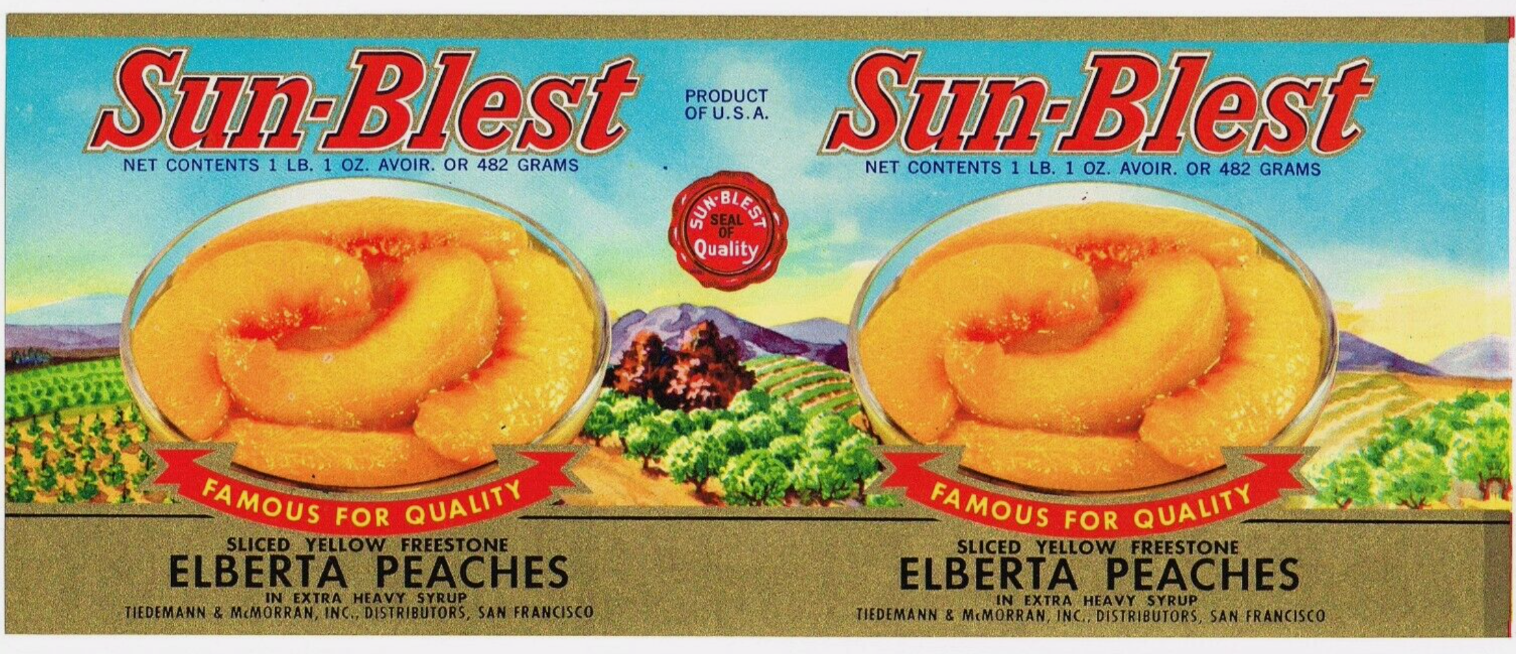 Sun-Blest Elberta Peaches vintage can label